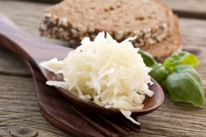 probiotics in kraut on spoon